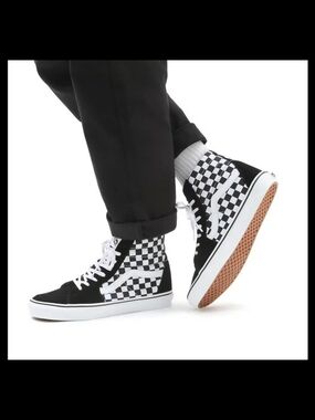Vans Sk8-Hi Black & White Checkerboard High Top Sneakers Women Size 7.5/ Men 6.0